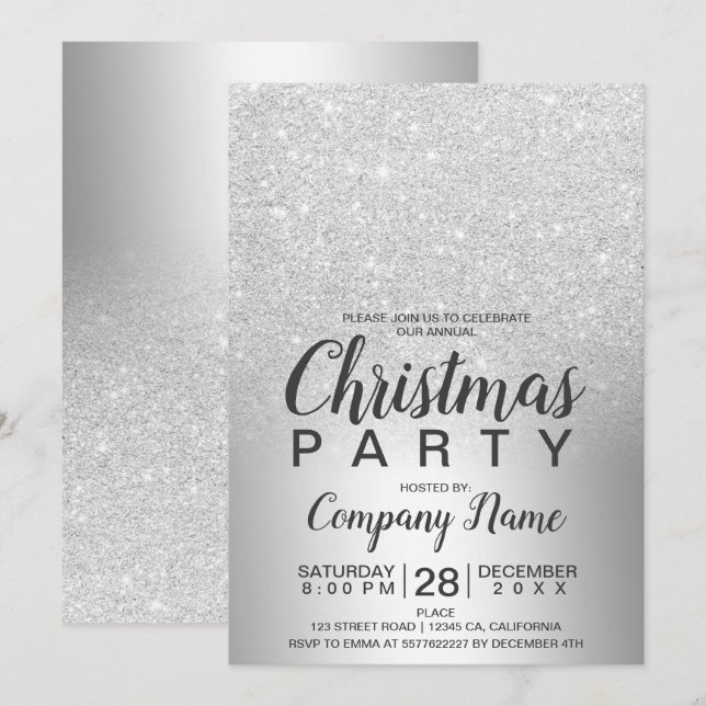 Weihnachts Corporate Silber Glitzer Ober Folie Einladung (Vorne/Hinten)