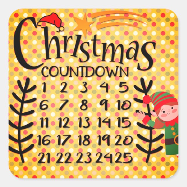 Weihnachts-Countdown Personalisiert Quadratischer Aufkleber (Vorderseite)