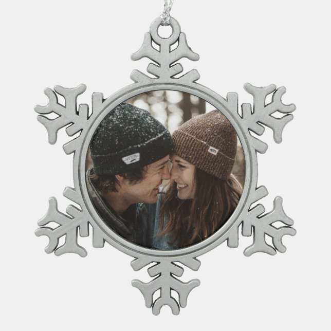Weihnachts-Couple-Snowflake Schneeflocken Zinn-Ornament (Vorderseite)