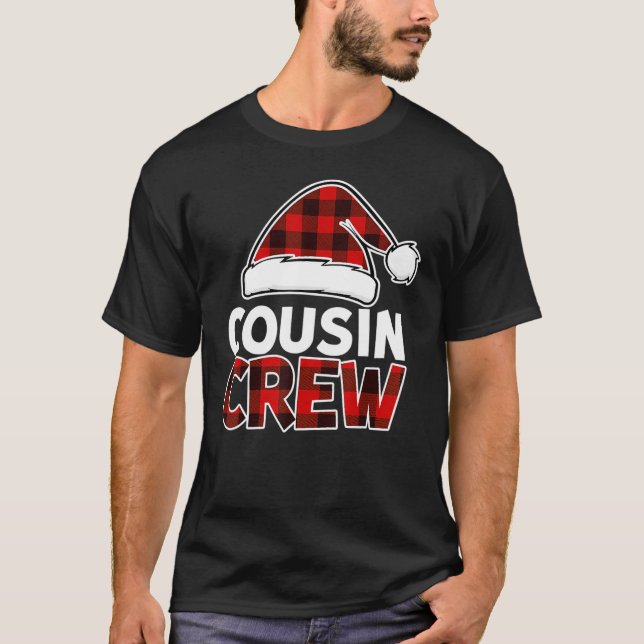 Weihnachts Cousin Crew Buffalo Rot kariert Pajamas T-Shirt (Vorderseite)