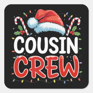 Weihnachts-Cousin-Crew-Santa-Hut  Quadratischer Aufkleber