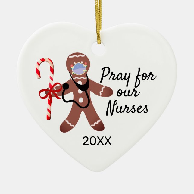 Weihnachts Covid Gesicht Maske Gingerbread Mann Keramik Ornament (Vorne)