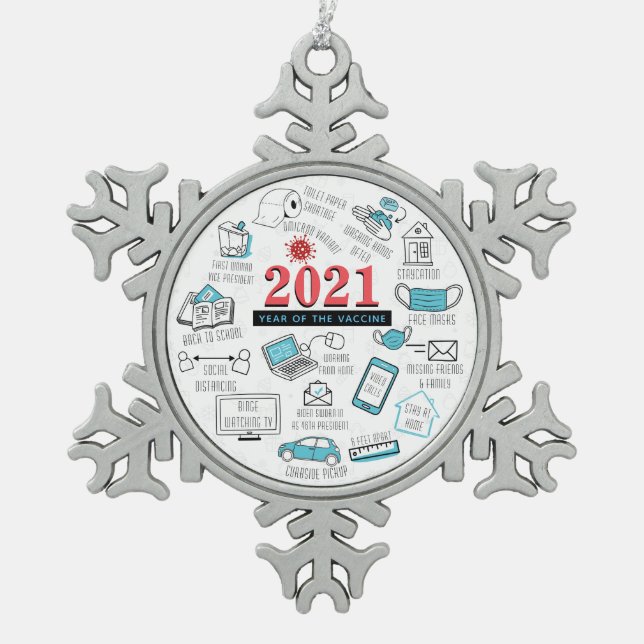 Weihnachts-Covid-Impfjahr Sake Schneeflocken Zinn-Ornament (Vorderseite)