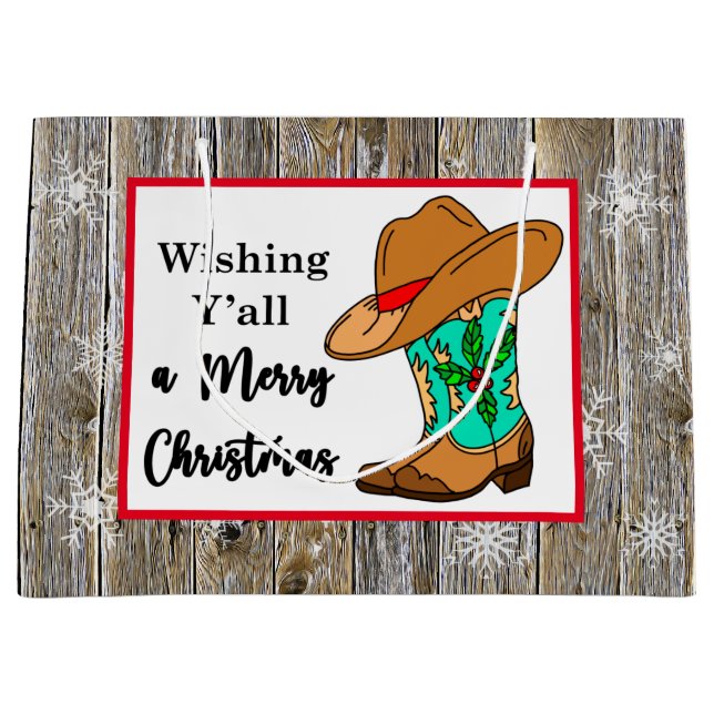 Weihnachts Cowboy Stiefel und Hut Festiv Große Geschenktüte (Vorderseite)