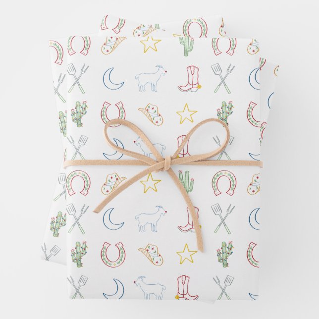 Weihnachts Cowboy Western Land Weihnachten Geschenkpapier Set (Beispiel)