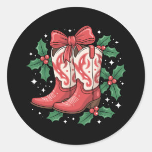 Weihnachts-Cowboystiefel Holly-Bogen Western-Land Runder Aufkleber