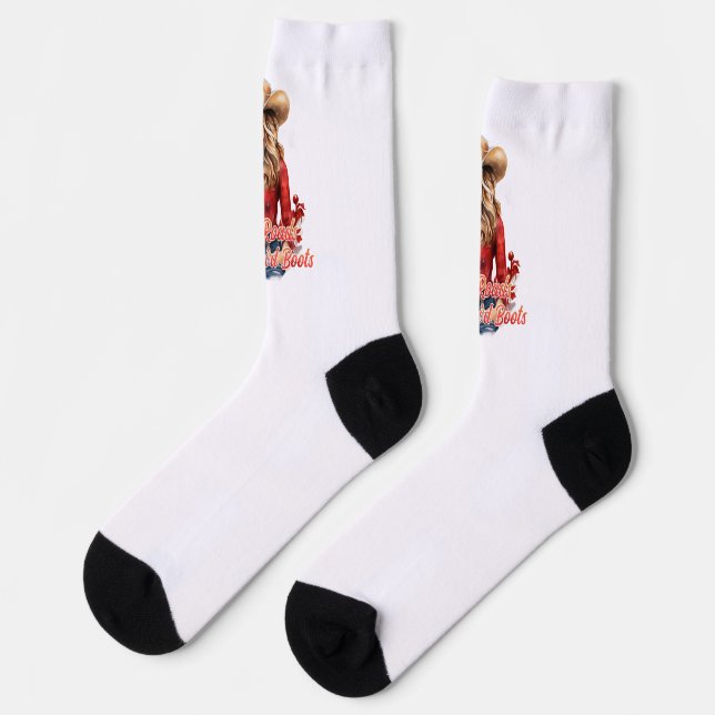Weihnachts Cowgirl Landstraßen Cowgirl Stiefel Socken (Linkes Detail)