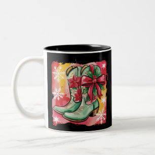 Weihnachts-Cowgirl-Stiefel Preppy Western Coquette Zweifarbige Tasse