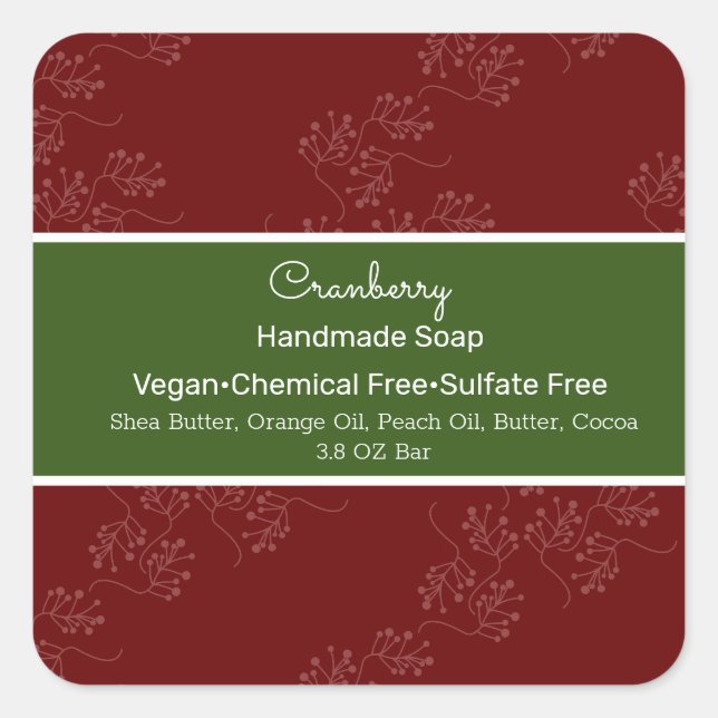 Weihnachts Cranberry Handmade Soap Branding Quadratischer Aufkleber (Vorderseite)