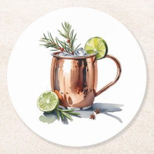 Weihnachts Cranberry Moskauer Mule Cocktail Unters Runder Pappuntersetzer