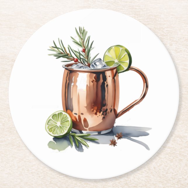 Weihnachts Cranberry Moskauer Mule Cocktail Unters Runder Pappuntersetzer (Vorderseite)