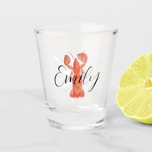 Weihnachts-Crawfish Crustacean Wasserfarbe Schneef Schnapsglas (Vorderseite)