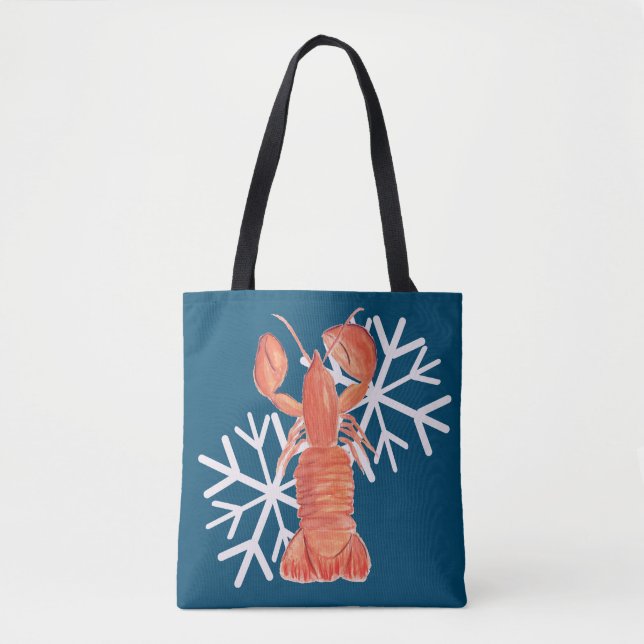 Weihnachts-Crawfish Crustacean Wasserfarbe Schneef Tasche (Vorderseite)