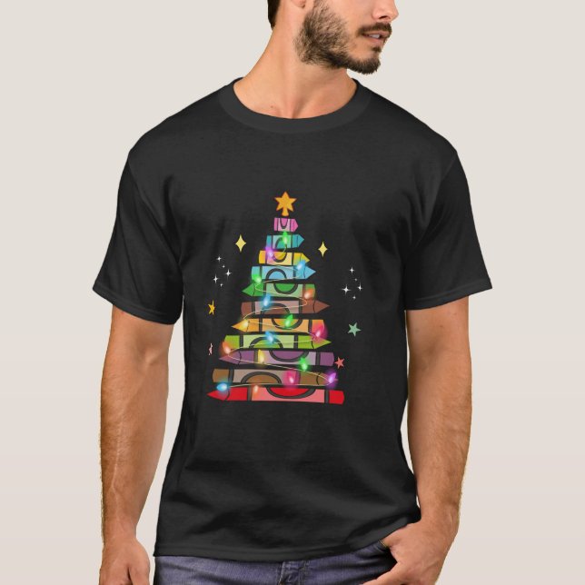 Weihnachts-Crayon Tree Lights Weihnachtskindergart T-Shirt (Vorderseite)