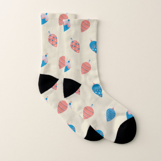 Weihnachts Creme Blue Festive Baubles Muster Socken (Paar)