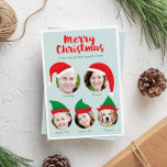 Weihnachts-Crew 5 Foto-Weihnachtskarte Feiertagskarte<br><div class="desc">Versenden Sie dieses Jahr eine leichte und lustige Urlaubskarte, die Ihre Fotos mit festlichen Weihnachtsmänner und Elfenhüten zum Mittelpunkt macht. Damit Ihre Fotos den Platz einnehmen können, müssen Sie auf den blauen Knopf "Anpassen!" klicken, das Foto auswählen, das Sie gewollt haben, um es zu ersetzen und hochzuladen. Mit diesem Foto...</div>