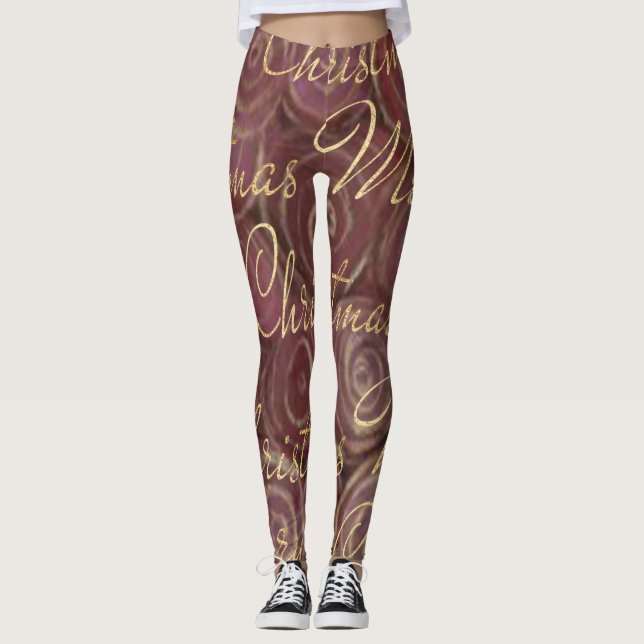 Weihnachts-Crimson und Gold Leggings (Vorderseite)