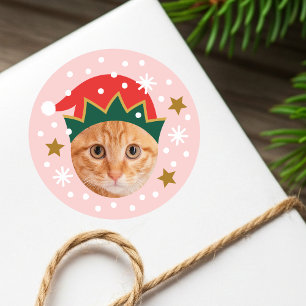 Weihnachts Custom Foto Feierlicher Elf Hat Funny P Runder Aufkleber