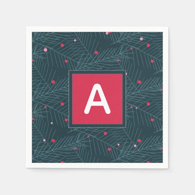 Weihnachts Custom Monogram Red Green Holiday Serviette (Vorderseite)