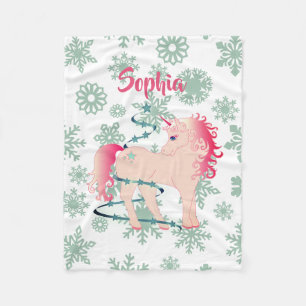 Weihnachts Custom Unicorn Girl Snowflake Fleecedecke