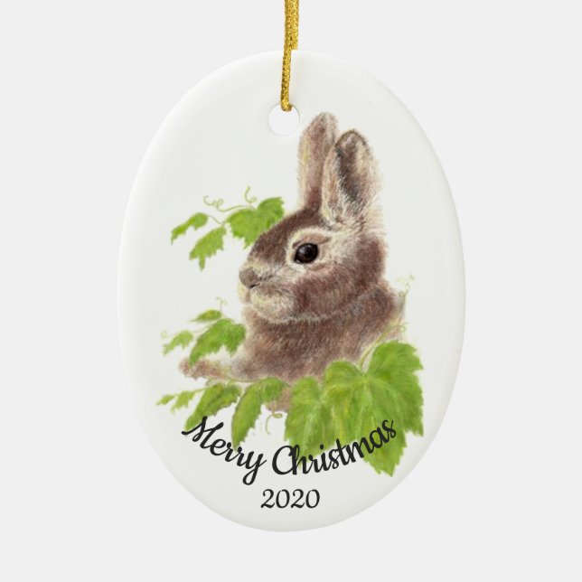 Weihnachts Custom Watercolor Bunny Rabbit Keramikornament (Vorne)