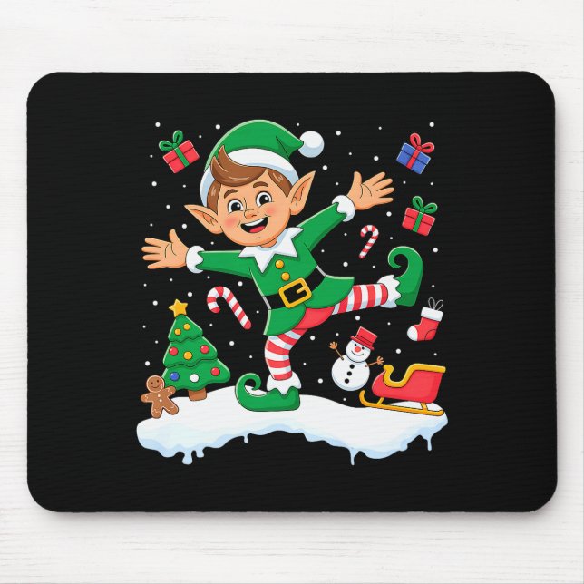Weihnachts-Dabbing-Elfen-Baumlichter Jungen Kinder Mousepad (Vorne)