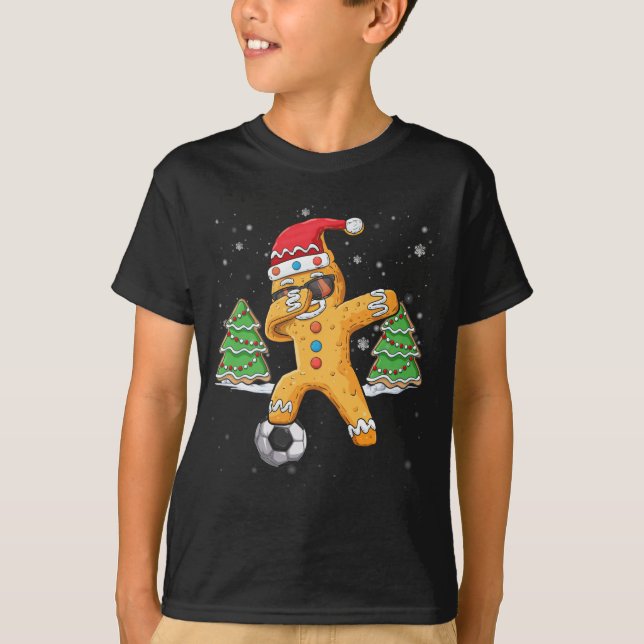 Weihnachts Dabbing Gingerbrett Fußball Sport Santa T-Shirt (Vorderseite)
