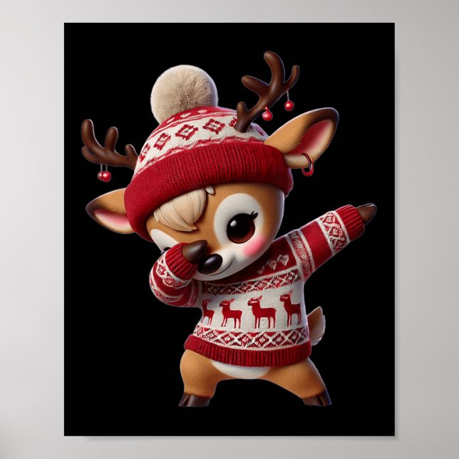 Weihnachts-Dabbing Rentier Xmas Rehe Kinder G Poster (Vorne)
