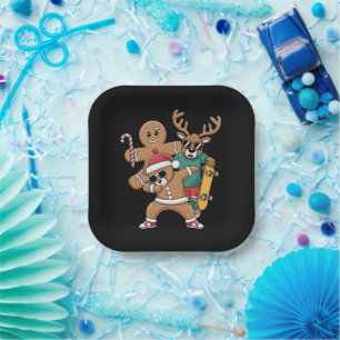 Weihnachts-Dabbing Santa Bar Skate Rentier Xmas Pappteller
