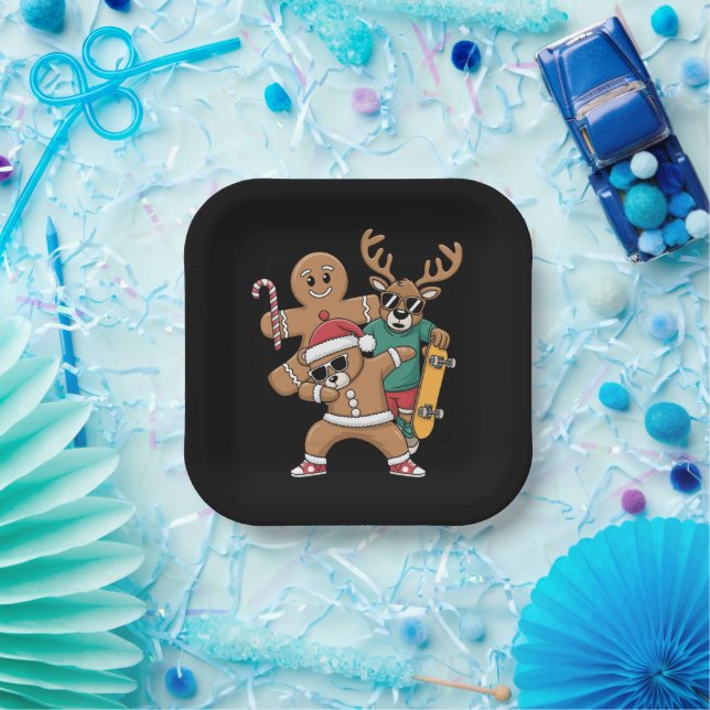 Weihnachts-Dabbing Santa Bar Skate Rentier Xmas Pappteller (Party)