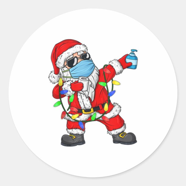 Weihnachts-Dabbing Weihnachtsmann mit einer Maske Runder Aufkleber (Vorderseite)