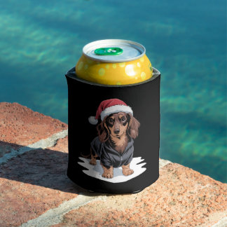 Weihnachts-Dachshund-Hund-Mama-Papa-Santa-Hut-Xmas Dosenkühler