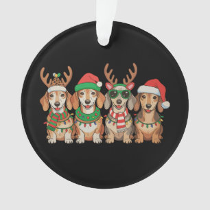 Weihnachts-Dachshund-Hund-Xmas-Lichter-Santa-Hut Ornament