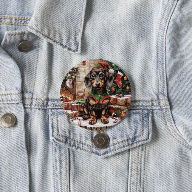 Weihnachts-Dachshund-Hunde-Elf Button (Beispiel)
