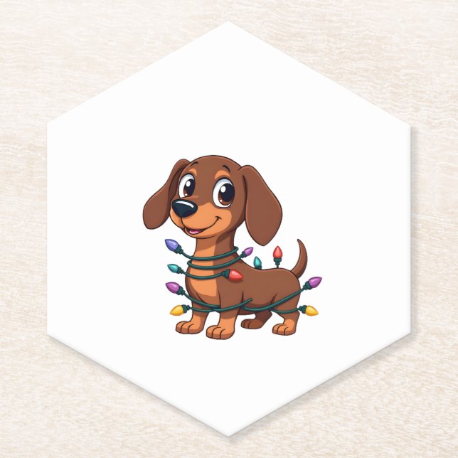 Weihnachts-Dachshund-Lichter (1) Untersetzer (Vorderseite)