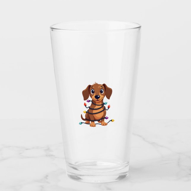 Weihnachts-Dachshund-Lichter Glas (Vorderseite)