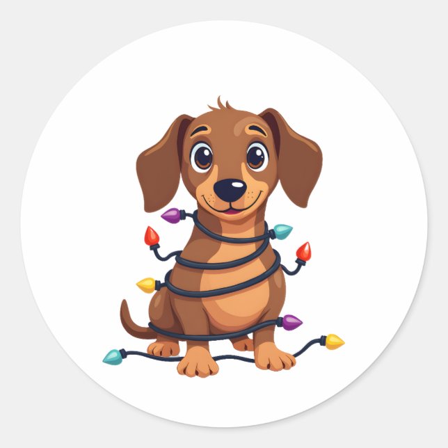 Weihnachts-Dachshund-Lichter Runder Aufkleber (Vorderseite)
