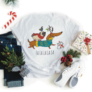 Weihnachts-Dachshund-Rentier- und Mops-Feiertags-T T-Shirt