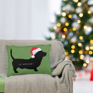 Weihnachts-Dachshund-Santa-Hut-Monogramm Dekokissen