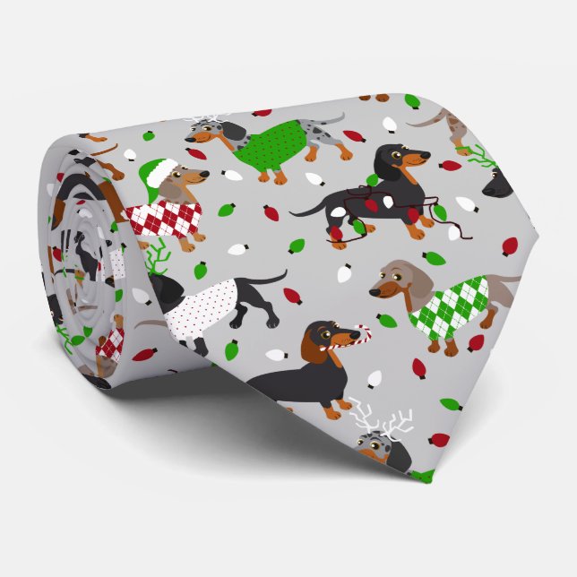 Weihnachts-Dackel Alle Coats Neck Tie Krawatte (Gerollt)