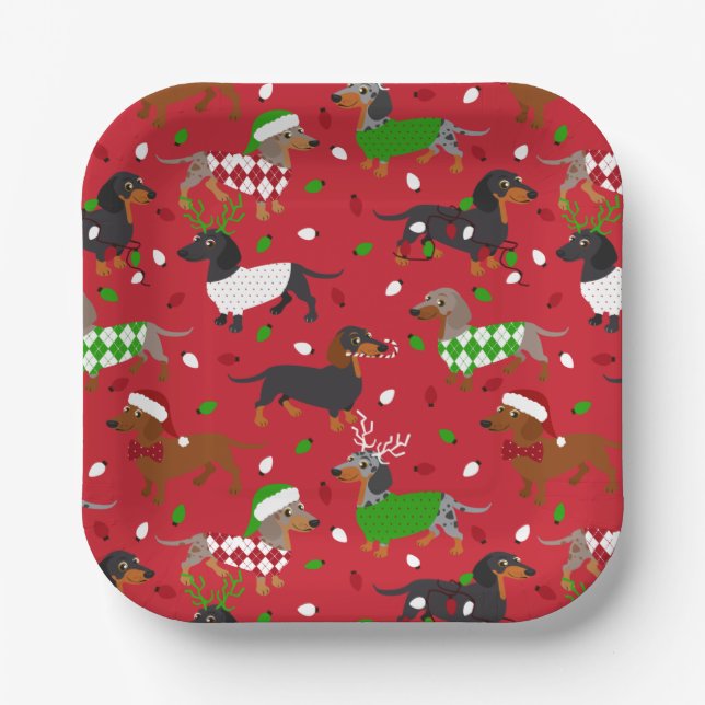 Weihnachts-Dackel Alle Coats Papier Teller (Vorderseite)