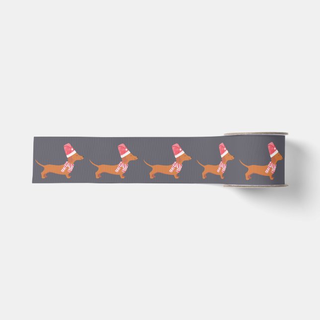 Weihnachts Dackel Dog Black Ripsband (Vorderseite)