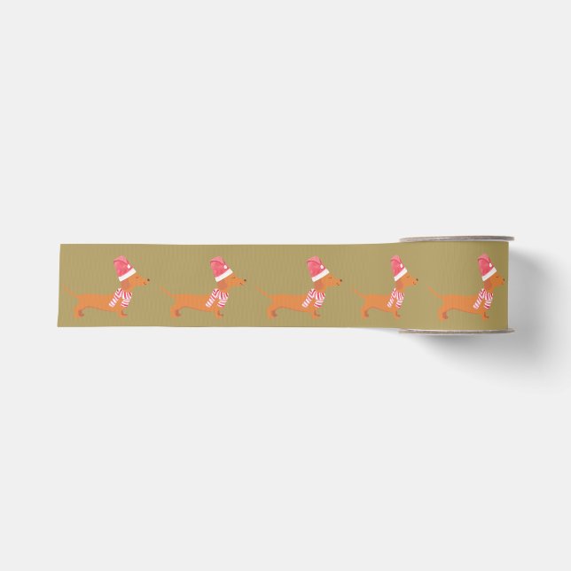 Weihnachts-Dackel Dog Gold Ripsband (Vorderseite)
