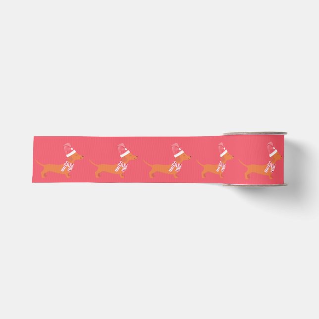 Weihnachts Dackel Dog Red Ripsband (Vorderseite)