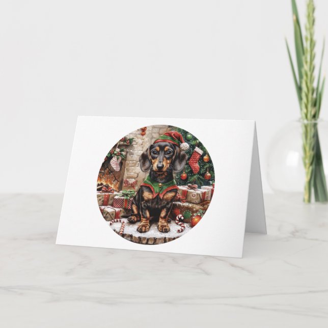 Weihnachts-Dackel Hogs Elf Feiertagskarte (Vorderseite)