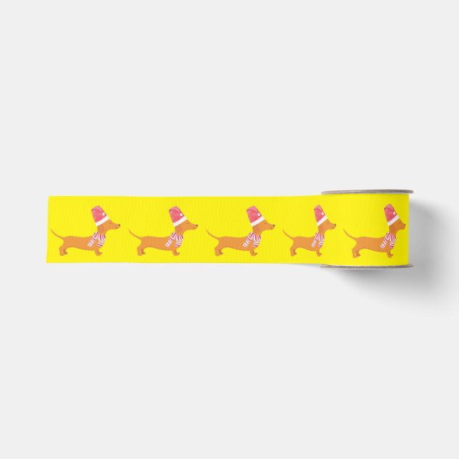 Weihnachts-Dackel Hund Gelb Ripsband (Vorderseite)