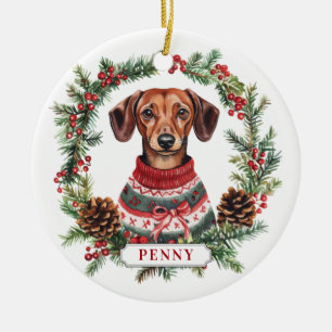 Weihnachts-Dackel Hund Keramik Circle Ornament