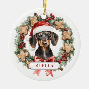 Weihnachts-Dackel Hund Keramik Circle Ornament
