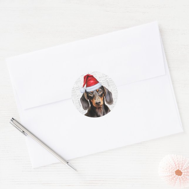 Weihnachts-Dackel Hund und Kunstgewerbe Runder Aufkleber (Umschlag)