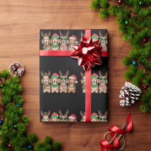 Weihnachts-Dackel-Hund-Xmas-Lichter-Santa-Hut Geschenkpapier